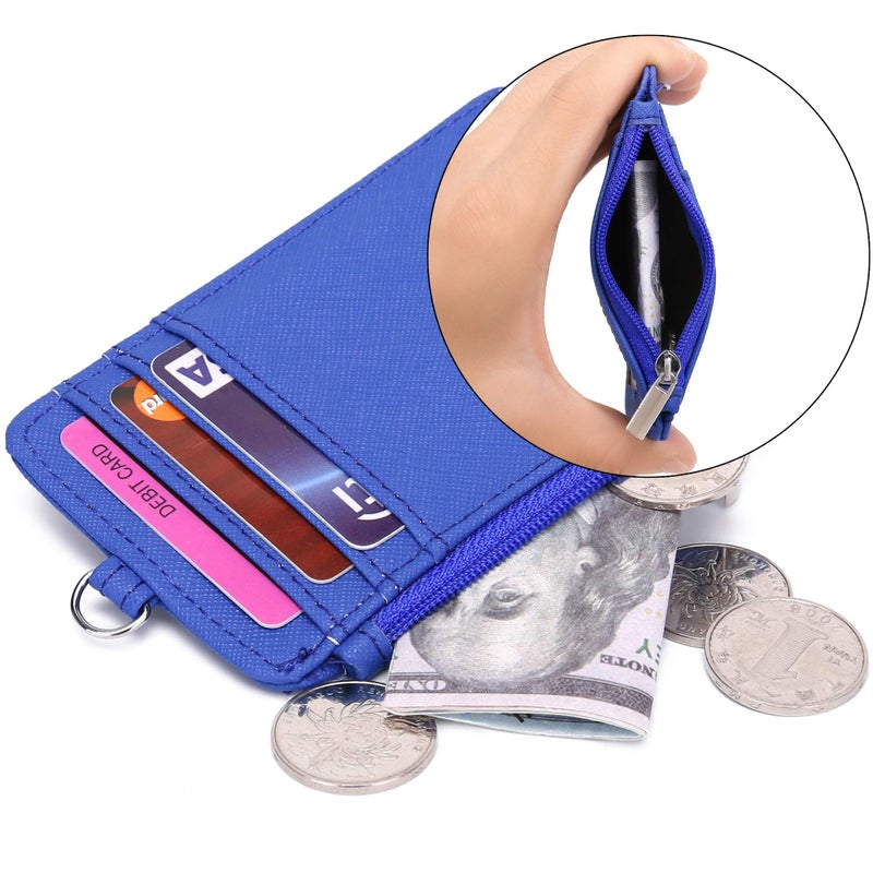 Leamekor ID Badge Holder with Neck Lanyard PU Leather ID Badge Wallet Case with 1 ID Window, 4 Card Slots, 1 Side Zipper Pocket - Image 4
